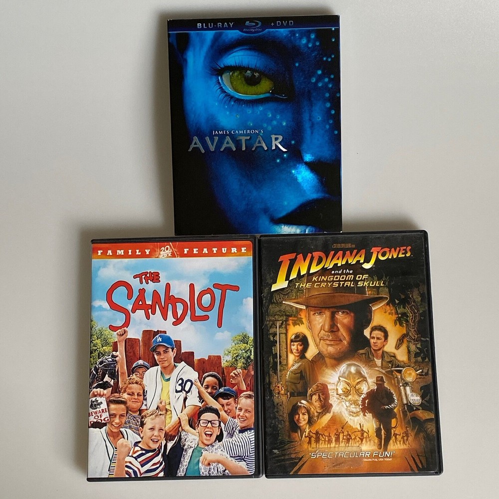 Lot of 3 PG-13 DVD Movies -Original Avatar, Indiana Jones, The Sandlot PRE-OWNED